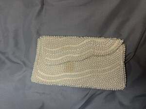Vintage Mid-Century Pearl and Seed Bead Evening Clutch Bag Made in Japan